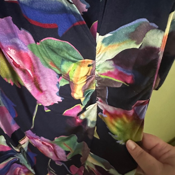 Soft Surroundings Floral Print Wrap Dress 3/4 Sleeve‎ Jersey Stretch Sz M - Picture 4 of 10